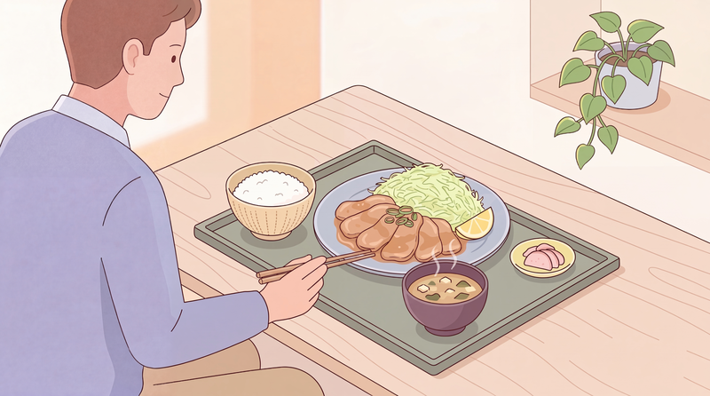 豚の生姜焼き定食のイラスト