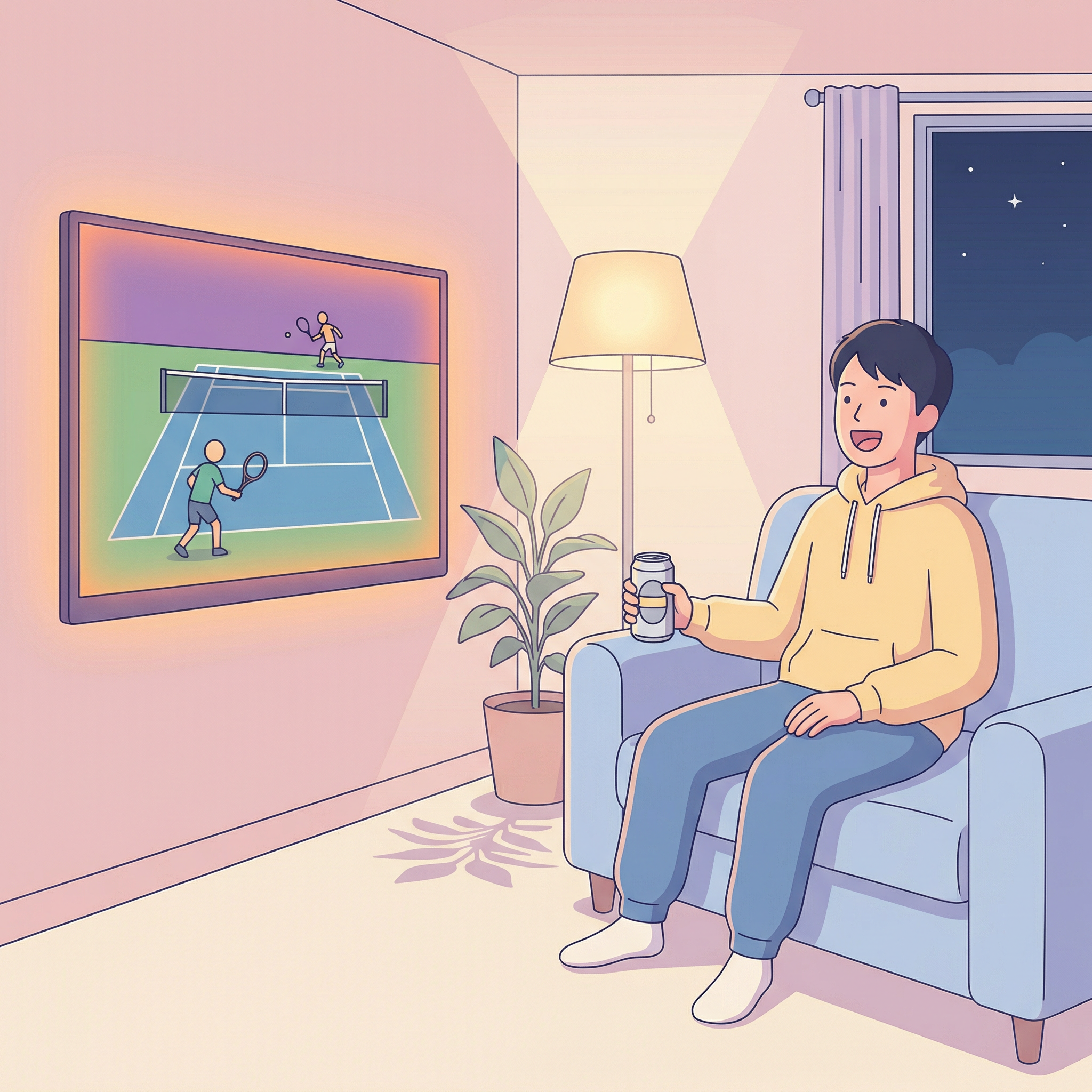 テニス観戦を楽しむ男性のイラスト