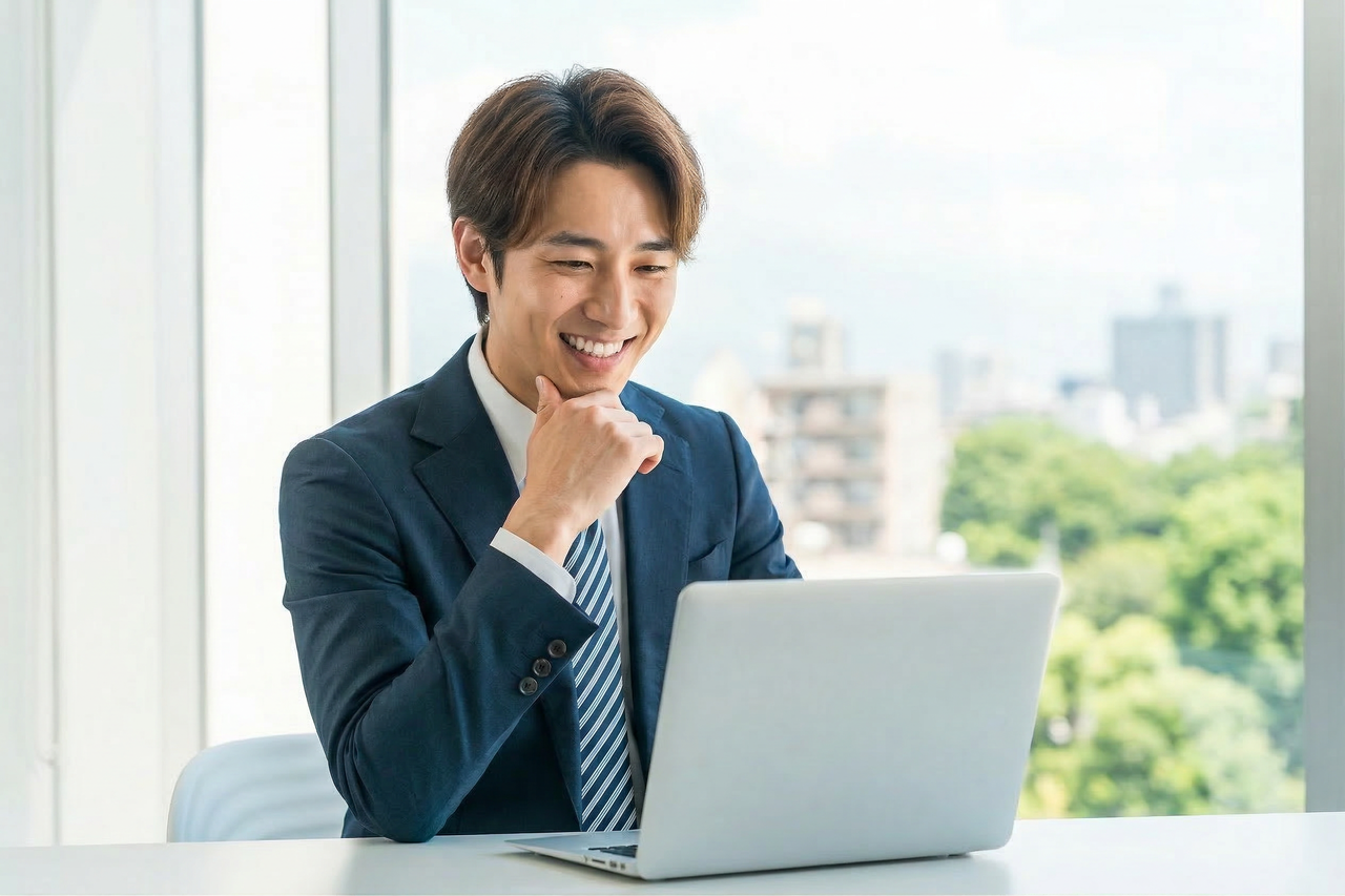 WiMAXの快適さに満足する男性