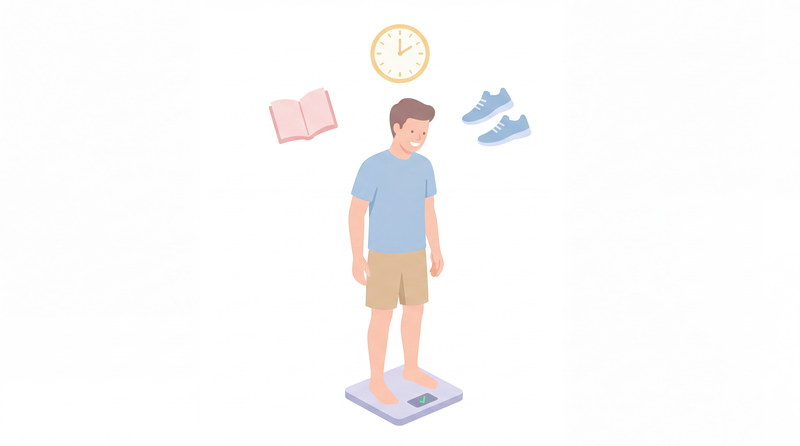 体重計に乗る男性のイラスト