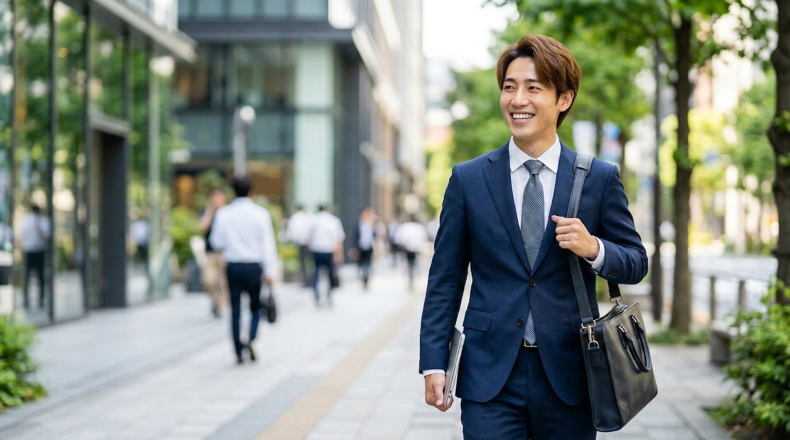 スーツで通勤する男性