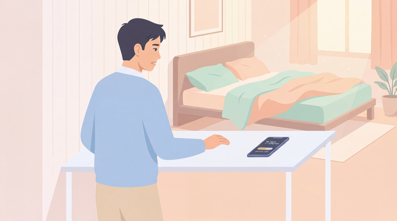 ベッドから離れた場所に置いたアラーム